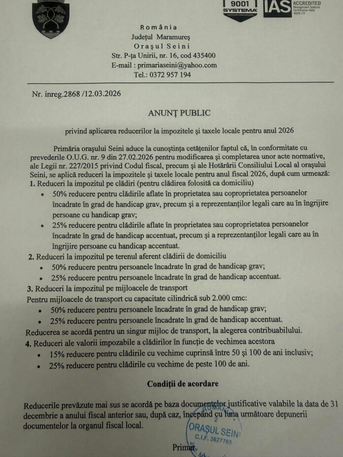 Anunt public Seini